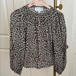 Cloth & Stone Leopard Print Blouse - Black and Gray